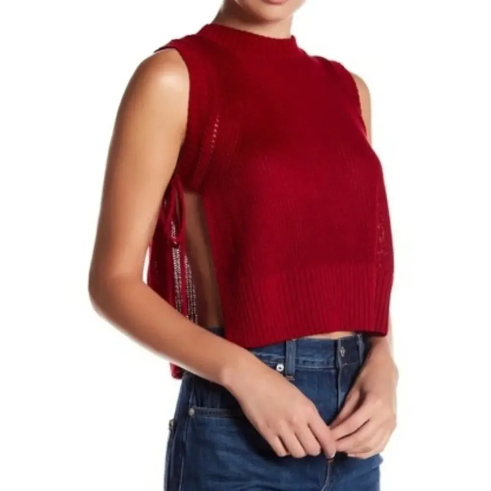 Closet Space Tie Side Slit Knit Sweater Tank Top M v6x
